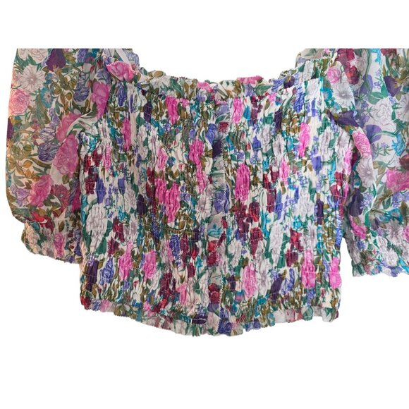Women's - ASTR The Label Floral Smocked Blouse, Size Small - Picture 3 of 8